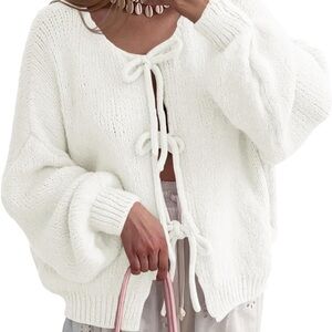 White Tie-Front Sweater